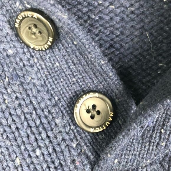 Nautica Navy Cowl Neck Sweater Marble Knit 4-Button Size Medium - Picture 5 of 9